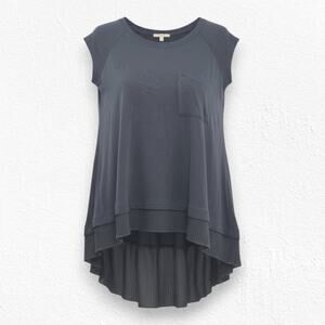 Bordeaux Black High Low Chiffon Hem Pocket Modern Minimal Tunic Top Size Small